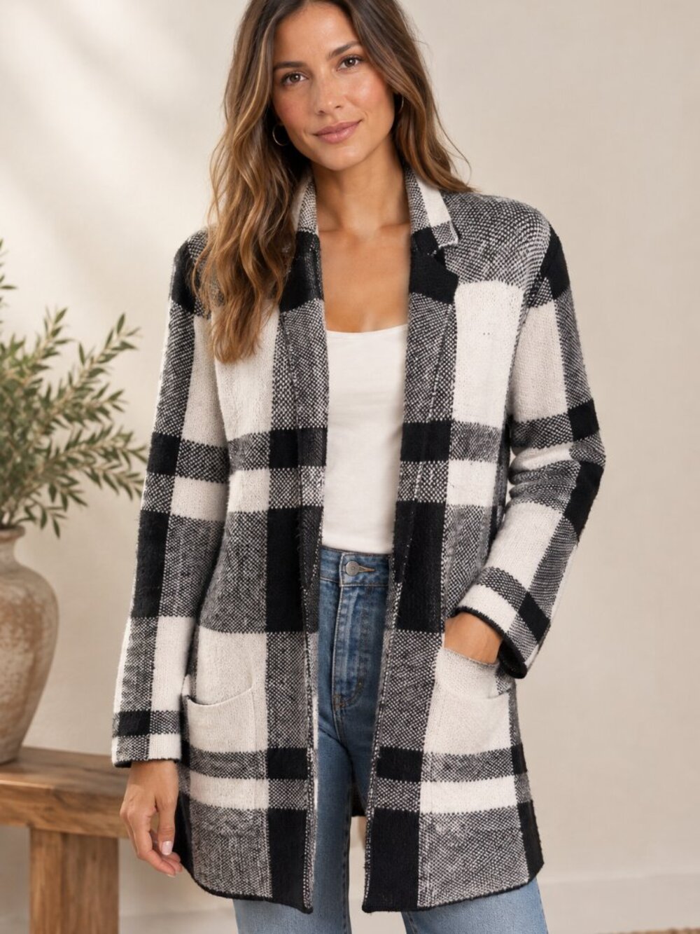Cozy & Stylish Plaid Cotton Blend Cardigan Sweater Jacket